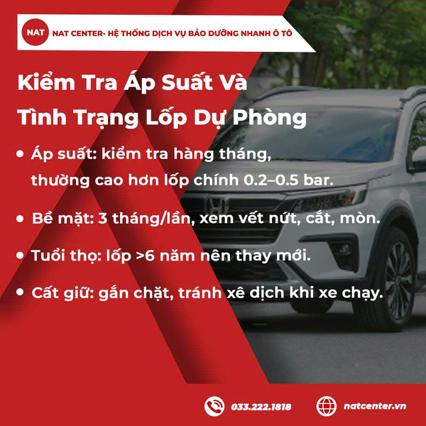 Kiểm tra áp suất và tình trạng lốp dự phòng