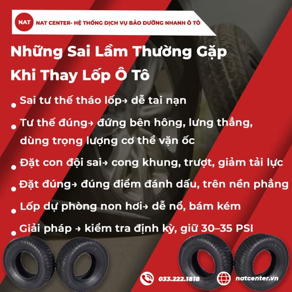 Những sai lầm thường gặp khi thay lốp oto