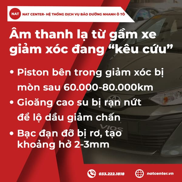 Âm thanh lạ từ gầm xe: Giảm xóc đang “kêu cứu”