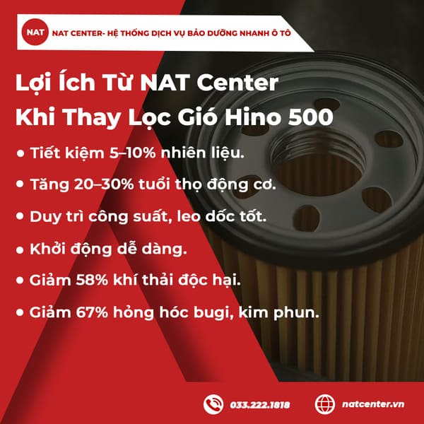 Lợi ích từ NAT Center khi thay lọc gió Hino 500