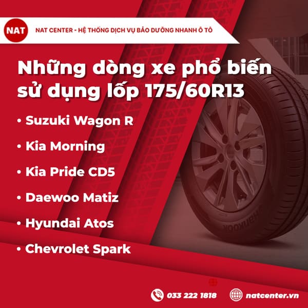 Lốp 175/60R13 phù hợp cho xe nào?