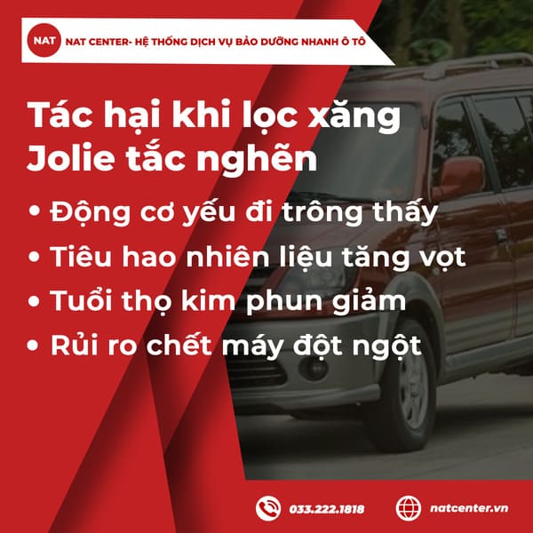 Tác hại khi lọc xăng Jolie tắc nghẽn