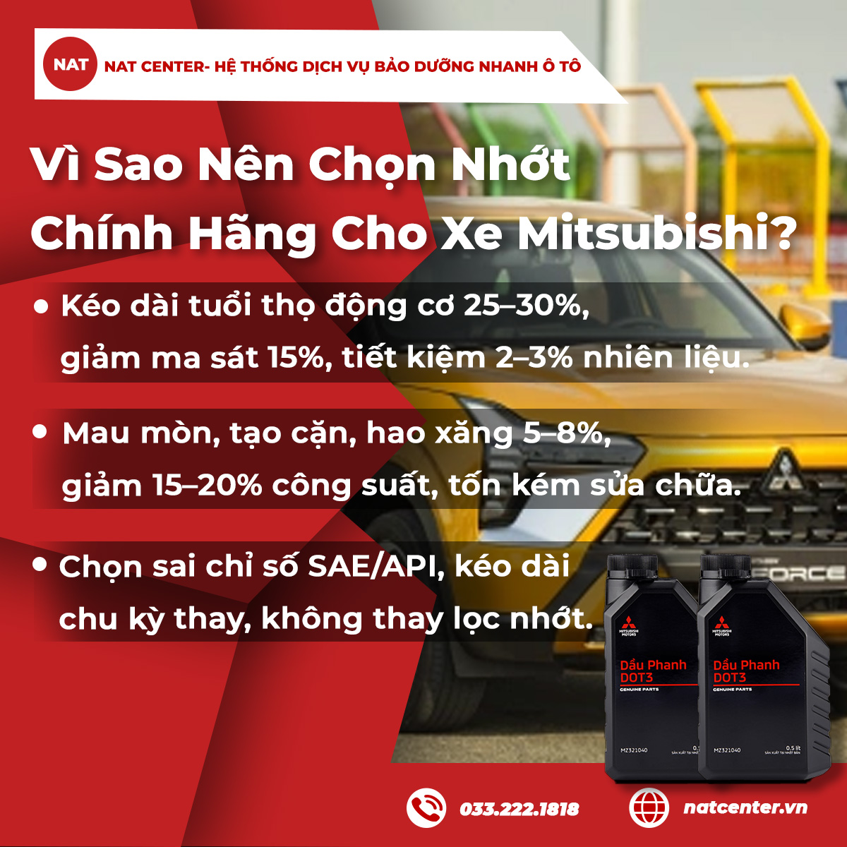 Vì sao nên chọn nhớt chính hãng cho xe Mitsubishi