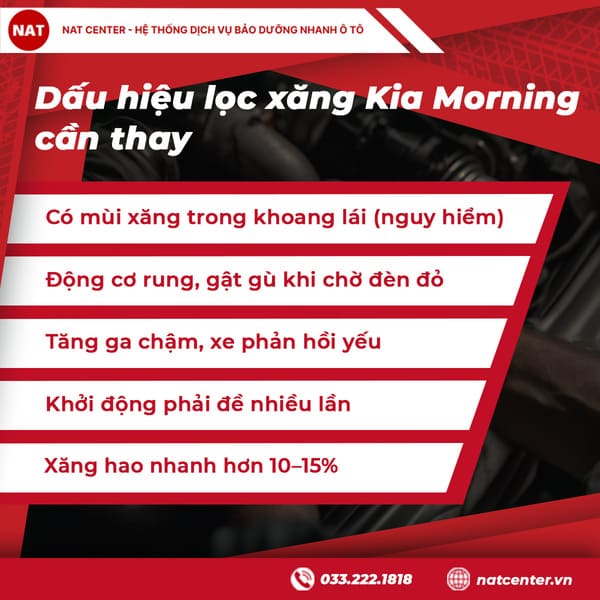 Các dấu hiệu nhận biết lọc xăng xe Kia Morning cần thay