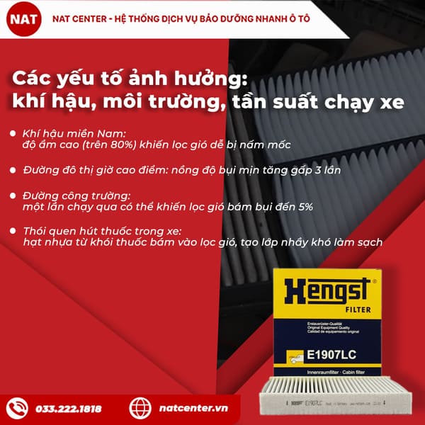 Các yếu tố ảnh hưởng: khí hậu, môi trường, tần suất chạy xe