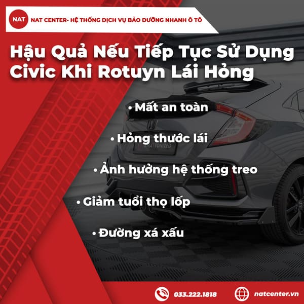 Hậu quả nếu tiếp tục sử dụng Civic khi rotuyn lái hỏng