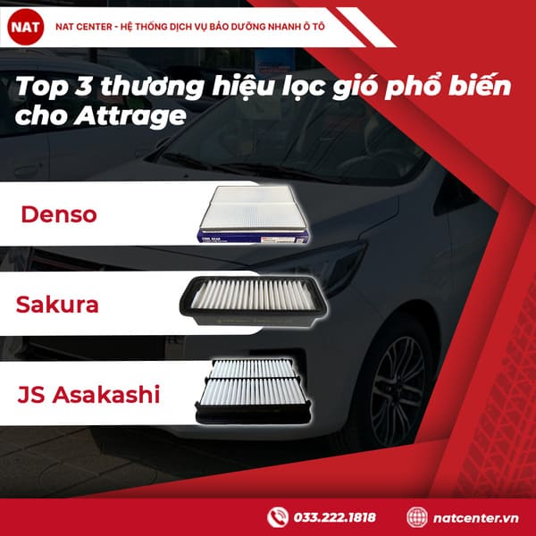 Top 3 thương hiệu lọc gió phổ biến cho Attrage: Denso, Sakura, JS