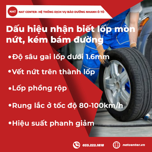 Dấu hiệu nhận biết lốp mòn, nứt, kém bám đường