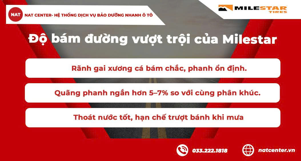 Lốp Milestar độ bám đường vượt trội