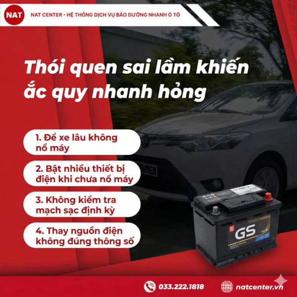 Thói quen làm ắc quy xe nhanh hỏng