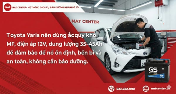 Dung lượng ắc quy xe Toyota Yaris chuẩn