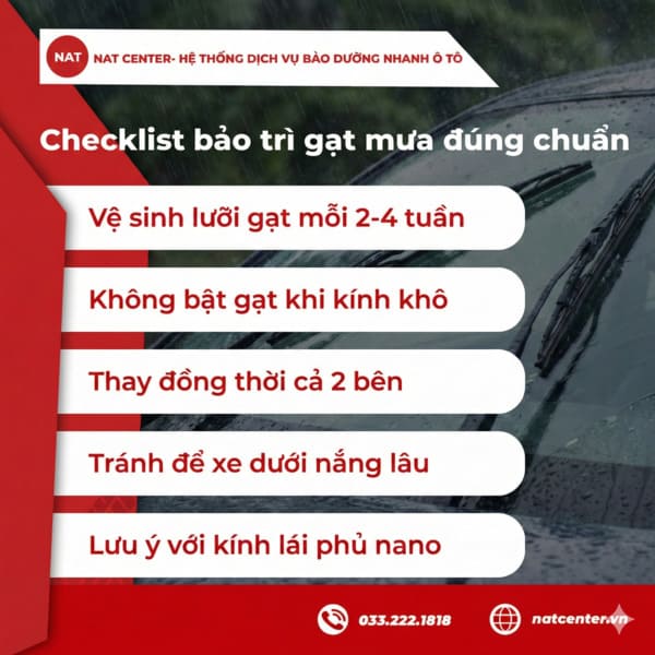 Checklist bảo trì gạt mưa đúng chuẩn kỹ thuật 