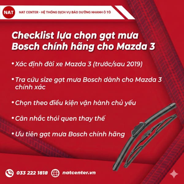 Checklist chọn gạt mưa Bosch dành cho xe Mazda 3