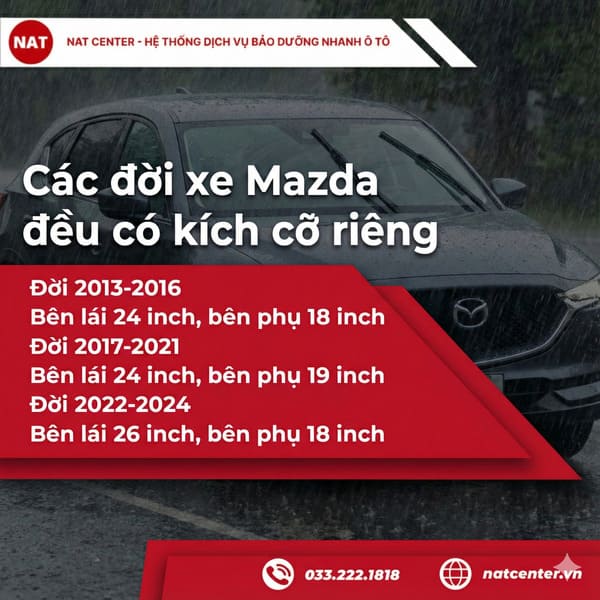 Kích thước gạt mưa CX-5 theo đời xe