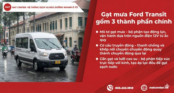 Gạt mưa Ford Transit gồm 3 thành phần chính theo NAT Center 