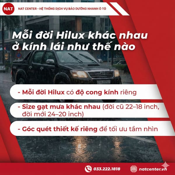 Sự khác nhau của gạt mưa Hilux giữa các đời xe