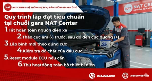 Quy trình lắp đặt ắc quy VF3 tiêu chuẩn tại NAT Center