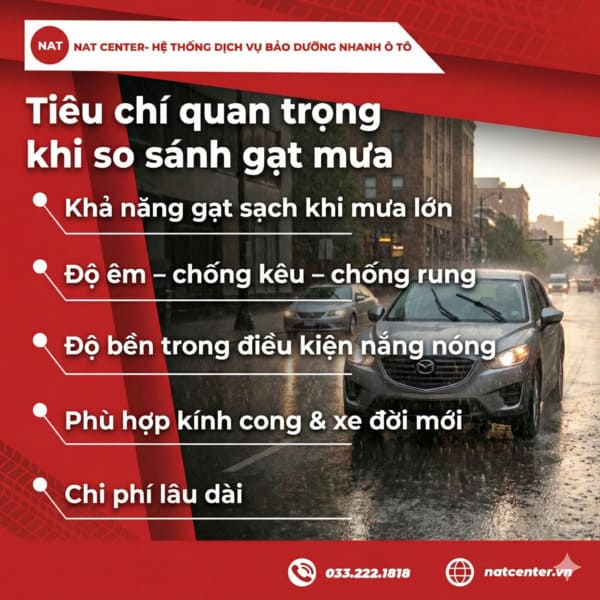 Các tiêu chí quan trọng khi so sánh gạt mưa 