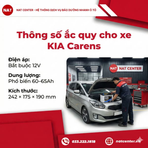 Thông số ắc quy xe Kia Carens