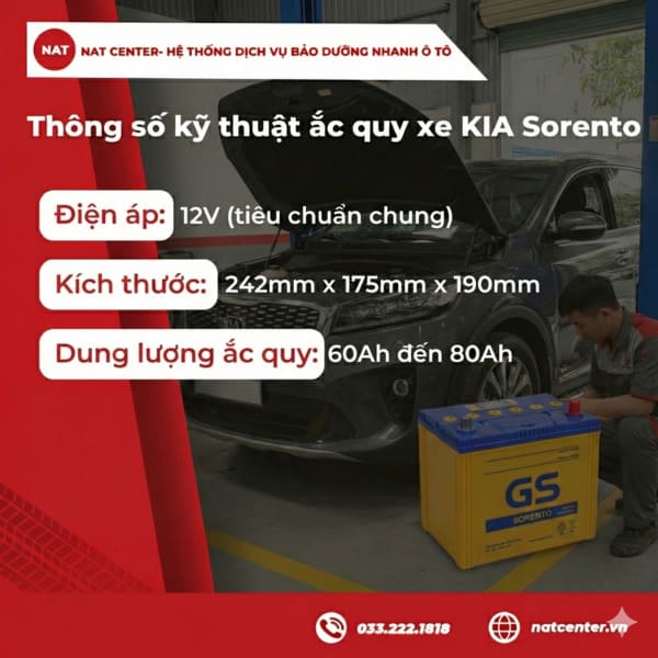 Thông số ắc quy Kia Sorento chuẩn kỹ thuật