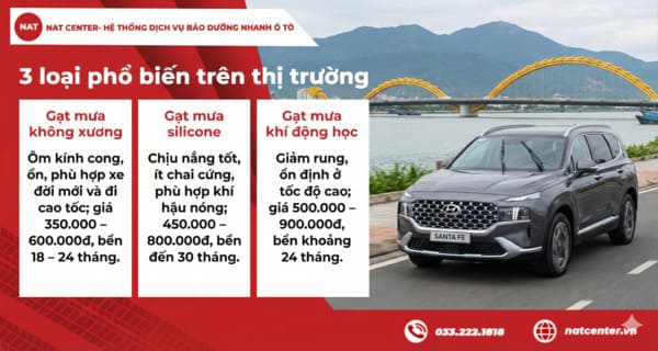 3 loại gạt mưa phổ biển