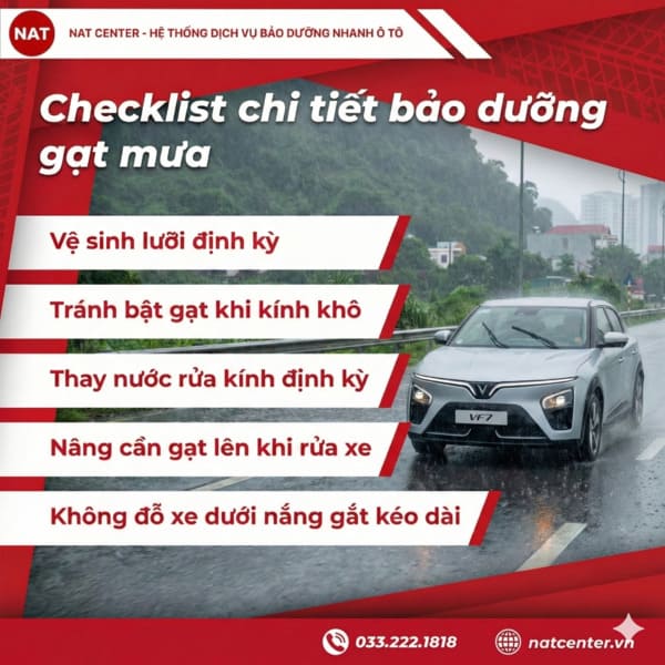 Checklist bảo dưỡng gạt mưa VF7 