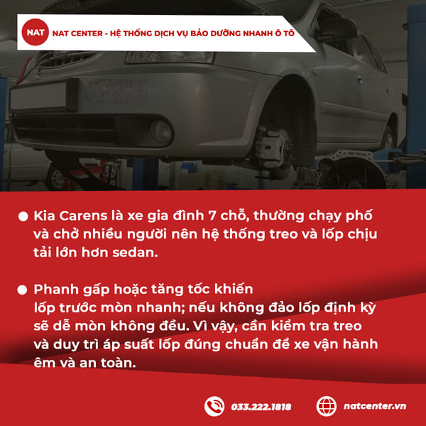 Bảo dưỡng xe Kia Carens hệ thống lốp và treo