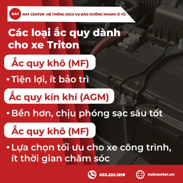 Các loại ắc quy xe Triton tại NAT Center