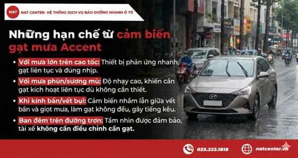 Cảm biến gạt mưa Accent có những hạn chế nào? 