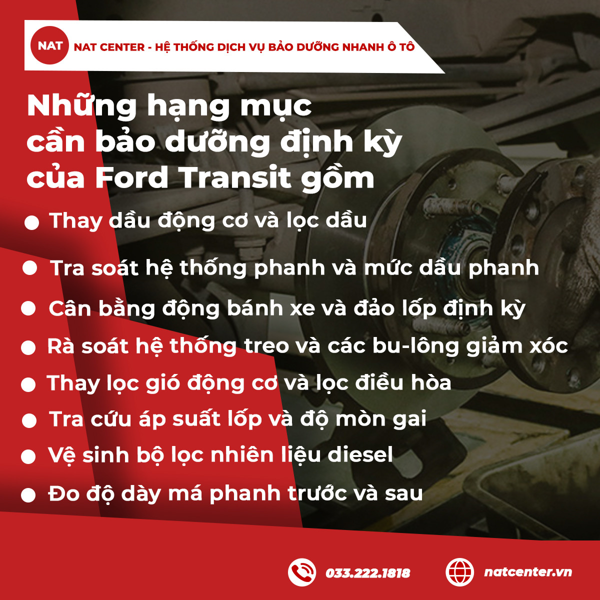 Các hạng mục bảo dưỡng xe Ford Transit định kỳ