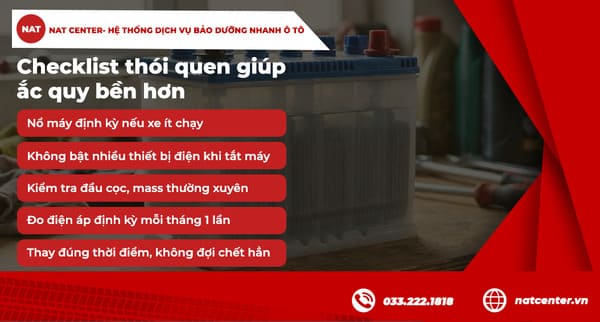 Checklist làm ắc quy bền hơn theo NAT Center