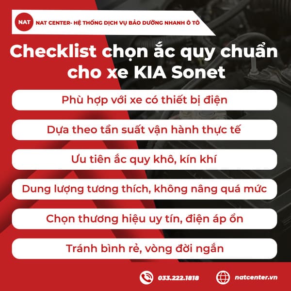 Checklist chọn ắc quy KIA Sonet chuẩn