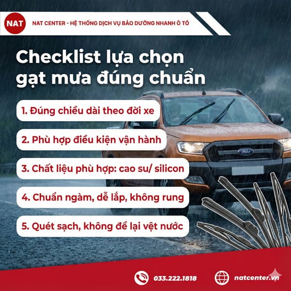 Checklist chọn gạt mưa xe Ford Focus đúng chuẩn theo NAT Center