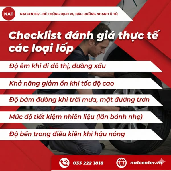 Checklist đánh giá chi tiết thực tế các loại lốp