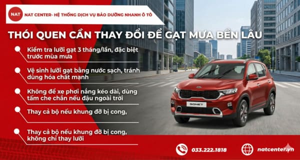 Các thói quen cần thay đổi để gạt mưa xe Kia Sonet bền lâu