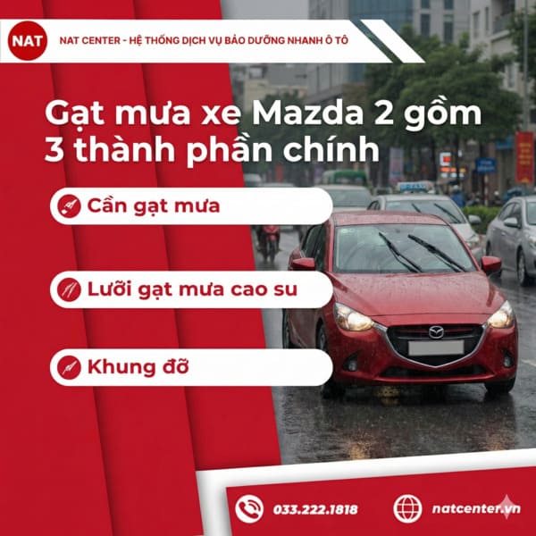 Gạt mưa cho xe Mazda 2 gồm ba thành phần chính 