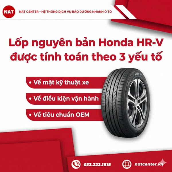 Lốp nguyên bản Honda HR-V được tính toán theo 3 yếu tố tại NAT Center