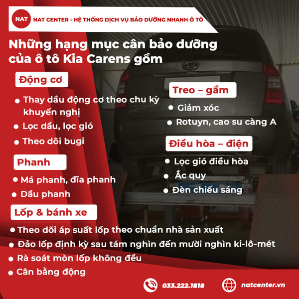 Các hạng mục bảo dưỡng xe Kia Carens cần thiết