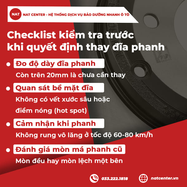 Checklist kiểm tra trước khi quyết định thay đĩa phanh