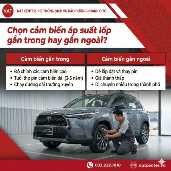 Nên chọn cảm biến áp suất lốp Corolla Cross trong hay ngoài?