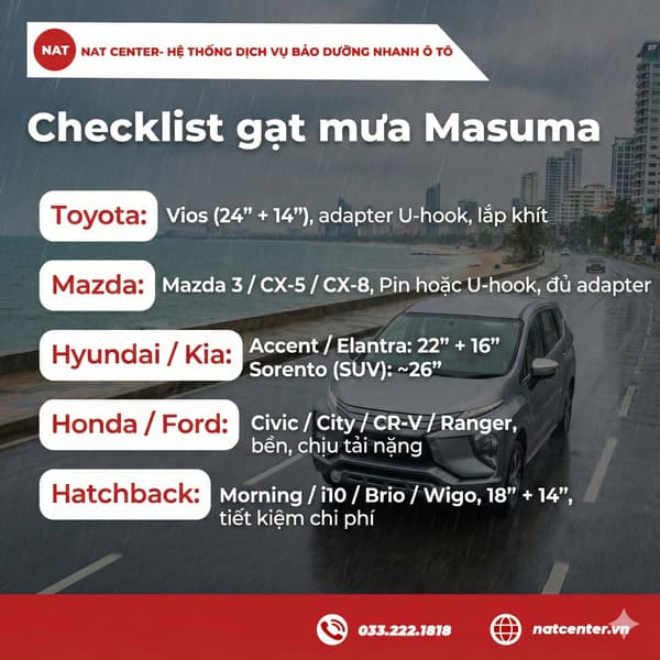 Checklist gạt mưa Masuma 