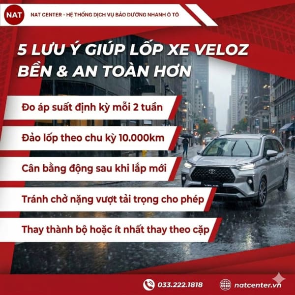 5 lưu ý giúp lốp xe Veloz bền & an toàn hơn