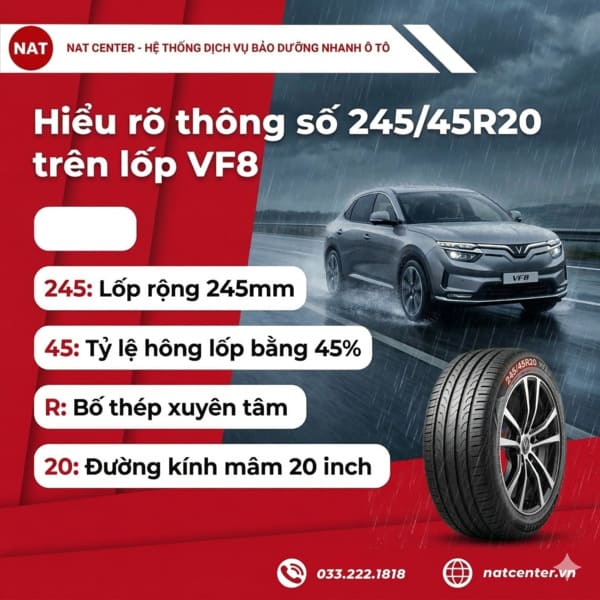 Thông số 245/45R20 trên lốp xe VF8  chi tiết từ NAT Center