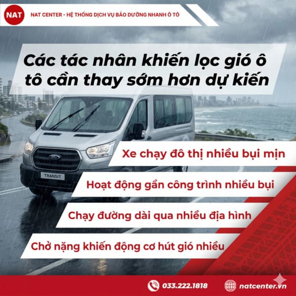 Tác nhân khiến lọc gió ô tô thay sớm
