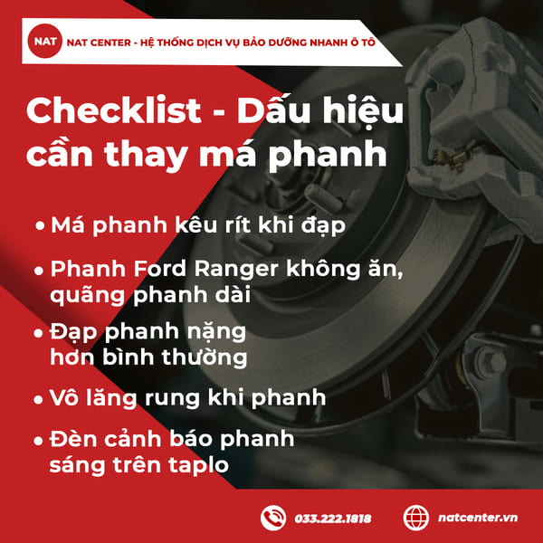 Dấu hiệu cần thay má phanh Ford Ranger 