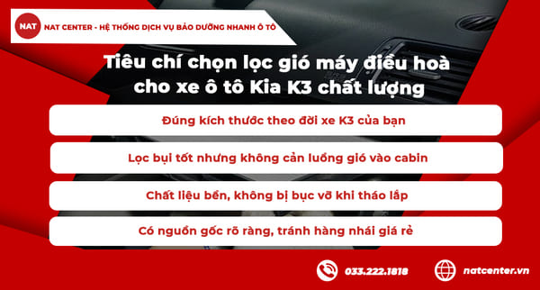 Tiêu chí chọn lọc gió điều hoà Kia K3 chất lượng