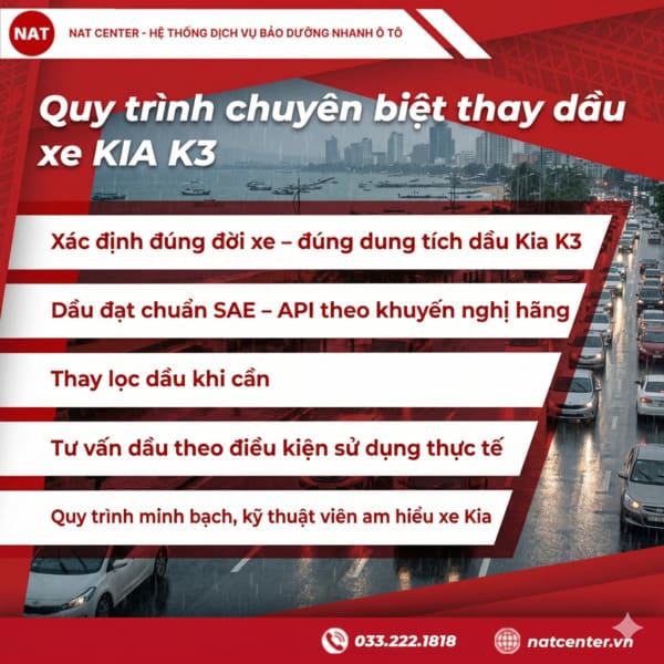 Quy trình thay dầu xe Kia K3 chuyên biệt