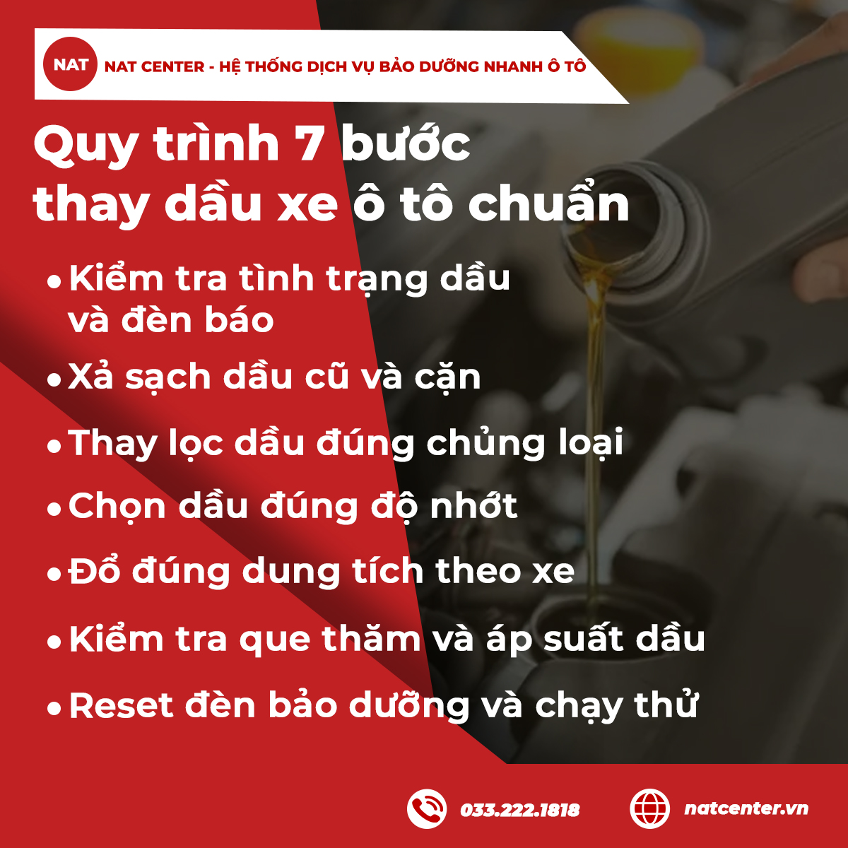 Quy trình 7 bước thay dầu xe ô tô chuẩn theo NAT Center