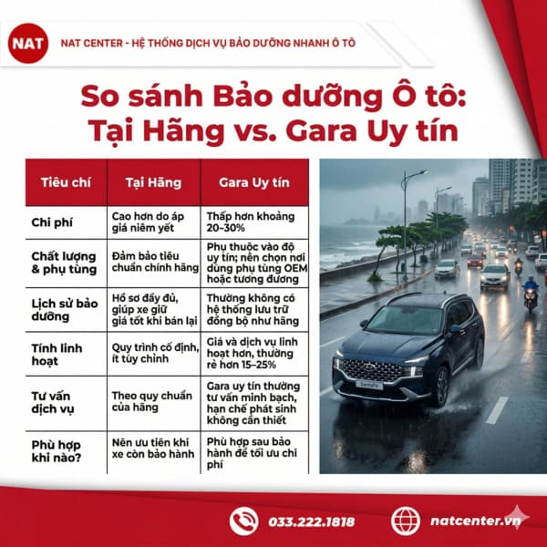 So sánh bảo dưỡng xe ô tô tại hãng và gara ngoài