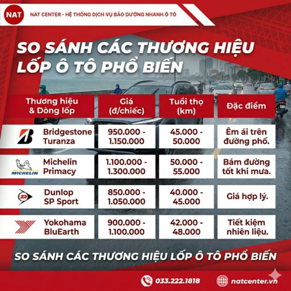 So sánh các thương hiệu lốp phổ biến theo NAT Center
